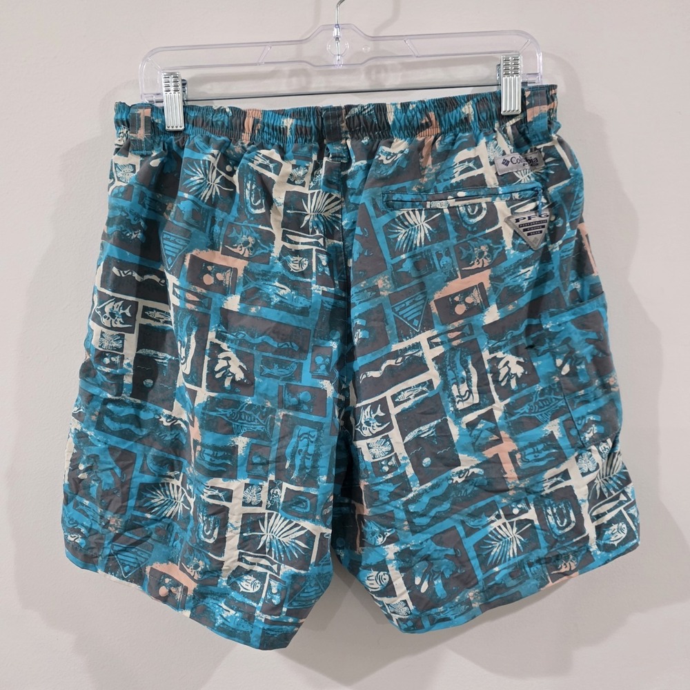 Columbia Pfg Mens Swim Trunks Size Medium Elastic Blue Beach Tropical